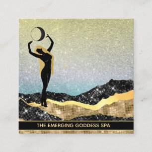 Cartão De Visita Quadrado *~* Deusa Mulher Glitter do Arco-Íris da Lua