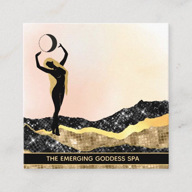 Cartão De Visita Quadrado *~* Deusa Mulher Pêssego Pêssego Pêssego Glitter (Frente)