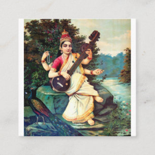 Cartão De Visita Quadrado Deusa Saraswati De Raja Ravi Varma