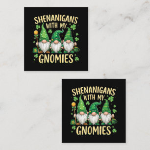 Cartão De Visita Quadrado Dia de São Patrício Gnome Shamrock Sortudo