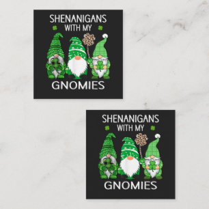 Cartão De Visita Quadrado Dia de São Patrício Shamrock Sortudo Gnomos Leopar