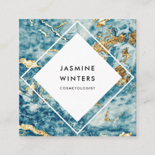 Cartão De Visita Quadrado Diamante de cor-de-água de bolor azul de folha de 