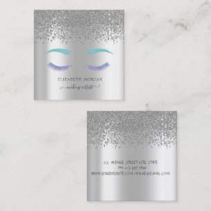 Cartão De Visita Quadrado Diamantes Elegantes Faux Lashes Silver