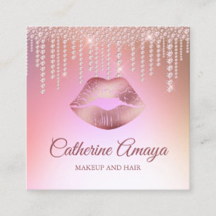 Cartão De Visita Quadrado Diamond Drivers Rosa Dourado Makeup Hair Compromis