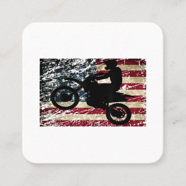 Cartão De Visita Quadrado Dirt Bike USA Flag T-Shirt Motocross American Flag (Frente)