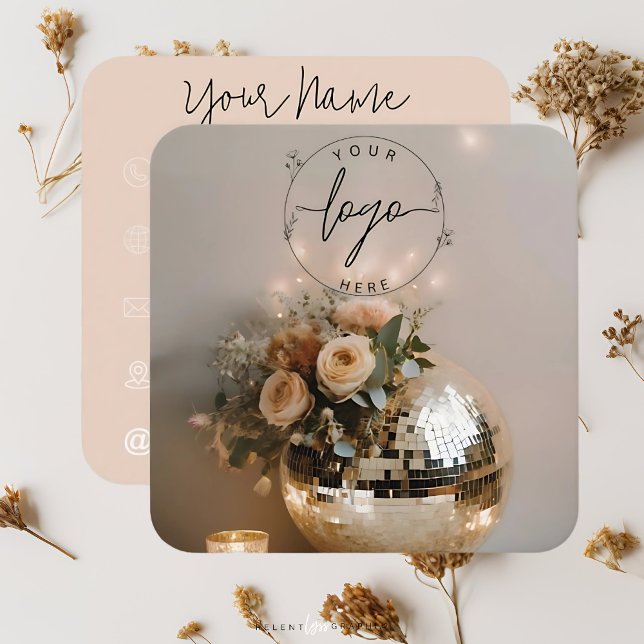 Cartão De Visita Quadrado Disco Ball | Boho Florals | Estética (Criador carregado)
