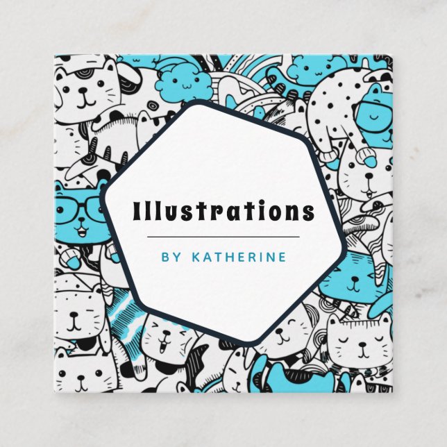 Cartão De Visita Quadrado Diversão do Designer Gráfico do Cartoonista de Pad (Frente)