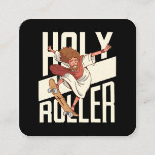 Cartão De Visita Quadrado Divertido Jesus de Patins Holy Roller