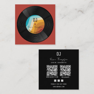 Cartão De Visita Quadrado Dj Retro Música Moderna DJ Músico de Vinil