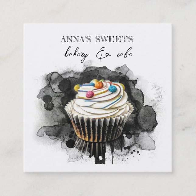 Cartão De Visita Quadrado *~* Docinho Compro Bakery QR Social Media (Frente)