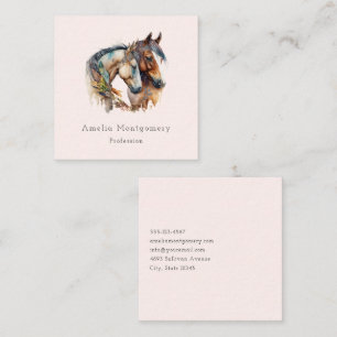 Cartão De Visita Quadrado Dois Belos Cavalos Oeste Boho