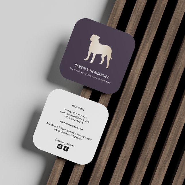 Cartão De Visita Quadrado Dourada Bullmastiff Dog Walker Trainer Siteira de  (Criador carregado)