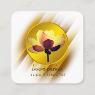 Cartão De Visita Quadrado Dourada Lotus Flower Yoga Instrutor Watercolor Art
