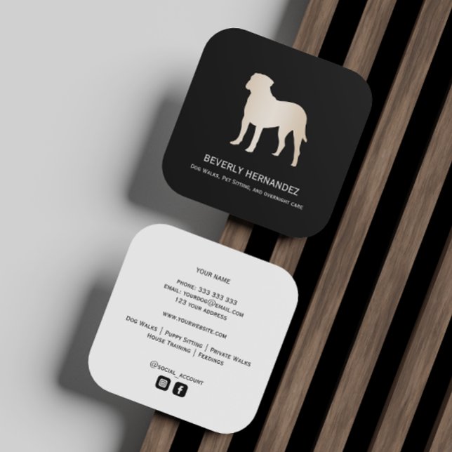 Cartão De Visita Quadrado Dourado Bullmastiff Dog Walker Trainer Sentado (Criador carregado)