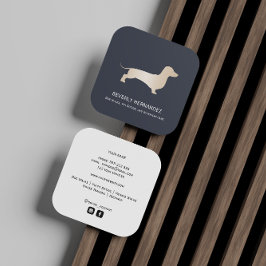 Cartão De Visita Quadrado Dourado cão Dachshund Walker Treinador Puppy senta