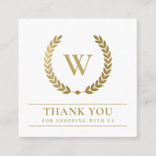 CARTÃO DE VISITA QUADRADO DOURADO LAUREL WREATH NEGÓCIO DE LOGOTIPO INICIAL