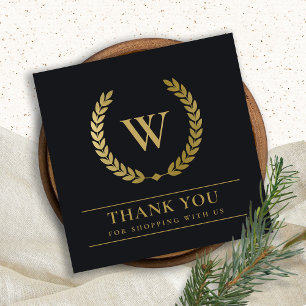 CARTÃO DE VISITA QUADRADO DOURADO LAUREL WREATH NEGÓCIO DE LOGOTIPO INICIAL
