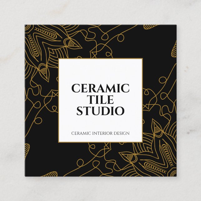 Cartão De Visita Quadrado Dourado mandala mosaico sem costura (Frente)