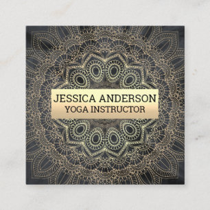 Cartão De Visita Quadrado Dourado Padrão de Mandala