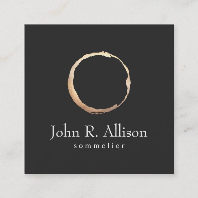 Cartão De Visita Quadrado Dourado vinho Manchas Sommelier Preto (Frente)
