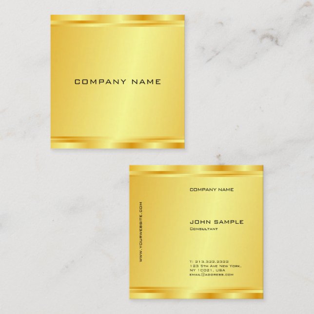 Cartão De Visita Quadrado Dourado visual personalizado moderno elegante luxo (Frente/Verso)