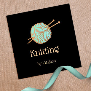 Cartão De Visita Quadrado Dourado Yarn Knitting Crochet