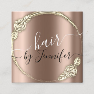 Cartão De Visita Quadrado Drives Floral de Logotipo 6 Punches Rosa de hairdr