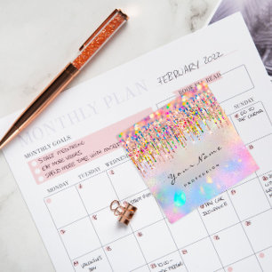 Cartão De Visita Quadrado Drives Holográficos do Unicórnio do Arco-Íris d