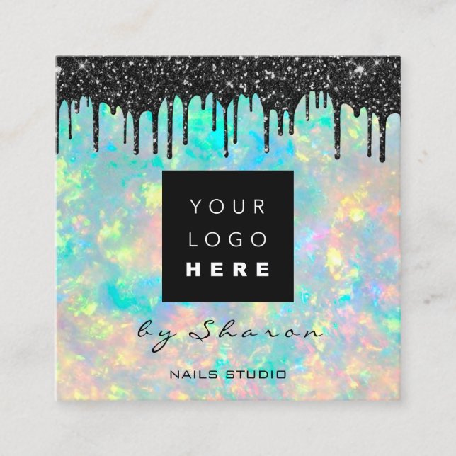 Cartão De Visita Quadrado Drives pretos 6 pontos QRCodeLogotipo Hológrafo (Frente)