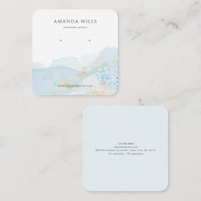 Cartão De Visita Quadrado Earração de Jewelry Holder ・ Natureza de Watercolo (Frente/Verso)