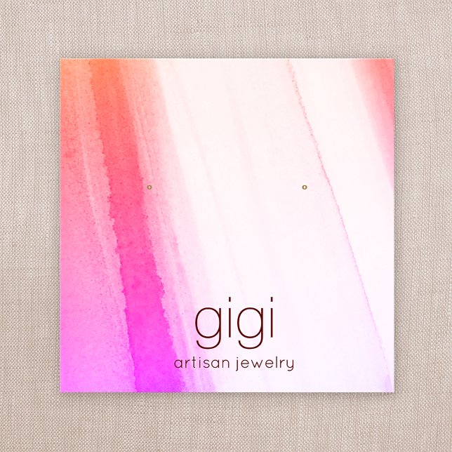 Cartão De Visita Quadrado Ecrã Pink de Aquarela Estanjada Ouvindo Joias (Criador carregado)