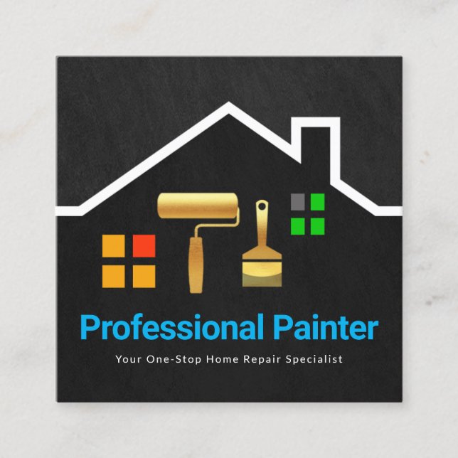 Cartão De Visita Quadrado Edifício do Telhado do Pincel Dourado Grunge cinza (Frente)