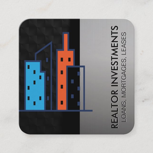 Cartão De Visita Quadrado Edifícios Imobiliários | Aluguéis | Reformas (Frente)