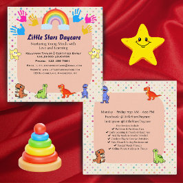 Cartão De Visita Quadrado Editable Cute Rainbow Dino Preschool Card Design
