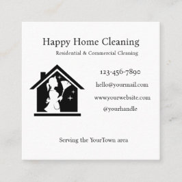 Cartão De Visita Quadrado Editable House Cleaning Business Card 