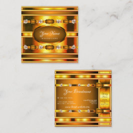 Cartão De Visita Quadrado Efeito Dourado com as Joias Luminosas Faux