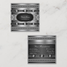 Cartão De Visita Quadrado Efeito Preto e Prateado Muito Elegante com Ouros