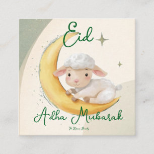 Cartão De Visita Quadrado Eid Al Adha Verde Empoeirado Ovelha Fofa