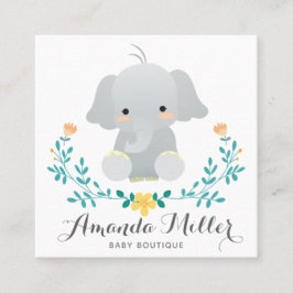 Cartão De Visita Quadrado Elefante giro ao quadrado para bebê