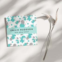 Cartão De Visita Quadrado Elefantes Azuis, Kids Play Center, Centro de Ativi