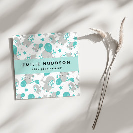 Cartão De Visita Quadrado Elefantes Fofos, Kids Play Center, Centro de Ativi