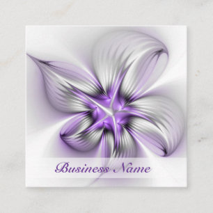Cartão De Visita Quadrado Elegância Floral Arte Fractal Violeta Abstrata Mod