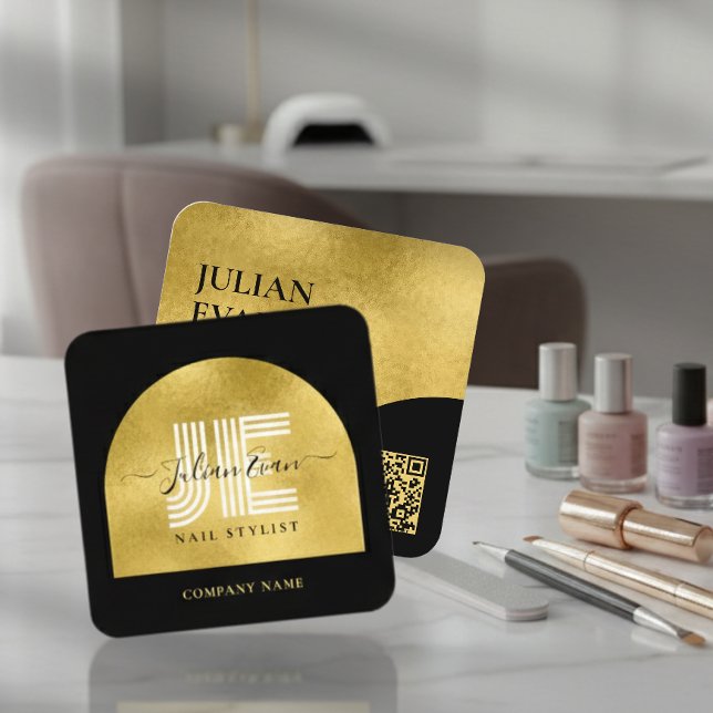 Cartão De Visita Quadrado Elegant Black and Gold Shiny Glitter Beauty (Elegant Black and Gold Shiny Glitter Beauty Square Business Card)