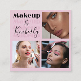 Cartão De Visita Quadrado Elegant Blush Pink Black Script 3 Photo