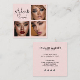 Cartão De Visita Quadrado Elegant Blush Pink Black Script 3 Photo Makeup