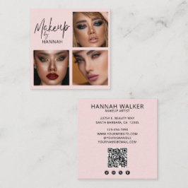 Cartão De Visita Quadrado Elegant Blush Pink Black Script 3 Photo Makeup