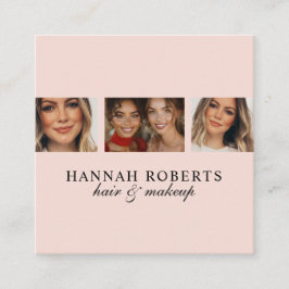 Cartão De Visita Quadrado Elegant Blush Pink Script 3 Photo Hair Makeup
