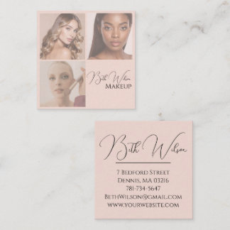Cartão De Visita Quadrado Elegant Blush Rosa Beleza Negócios Foto Quadrada