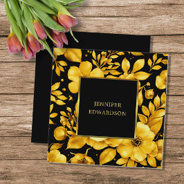 Cartão De Visita Quadrado Elegant gold black flowers professional