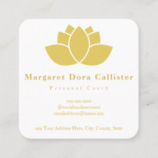 Cartão De Visita Quadrado Elegant Minimalist Golden Lotus Flower